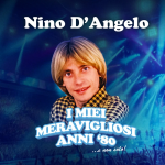 Werbeplakat für Nino D'Angelo mit dem Schriftzug ‚I MIEI MERAVIGLIOSI ANNI '80 ...e non solo!‘ vor einem Konzert-Hintergrund mit Lichtern und Publikum.